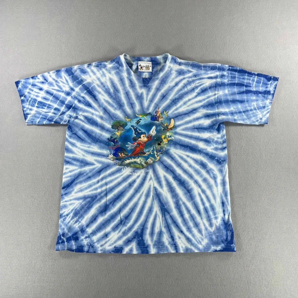 Vintage Y2K Walt Disney World Kids Tie Dye Blue/White Mickey Kids Size (Large)